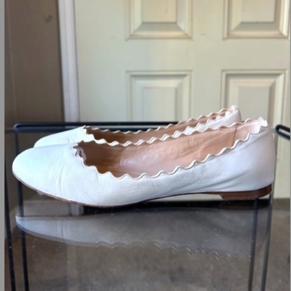 CHLOE Lauren Scalloped Leather Ballet Flats in White EUC/sz 6 - Picture 6 of 15